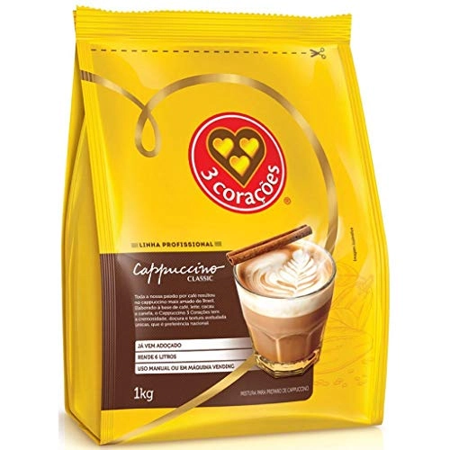 Cappuccino Solúvel Classic 3 Corações Profissional Pacote 1kg