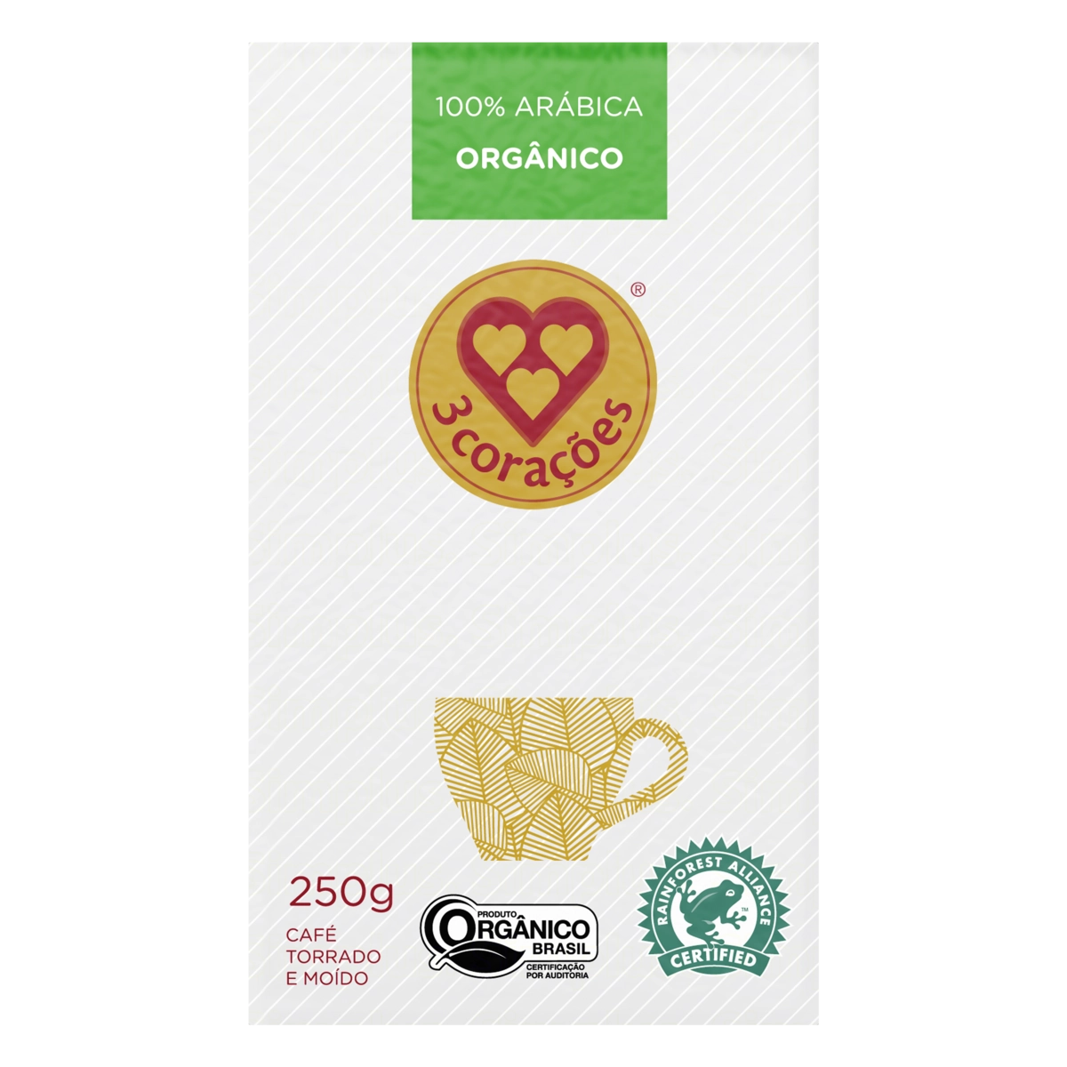 Café Torrado E Moído A Vácuo Orgânico 3 Corações Rituais Pacote 250g