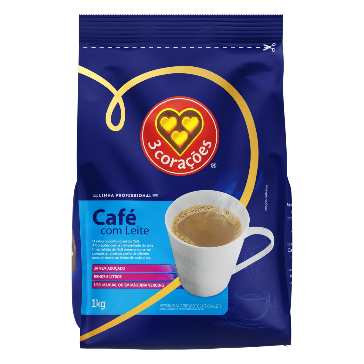 Café Com Leite Solúvel 3 Corações Profissional Pacote 1kg