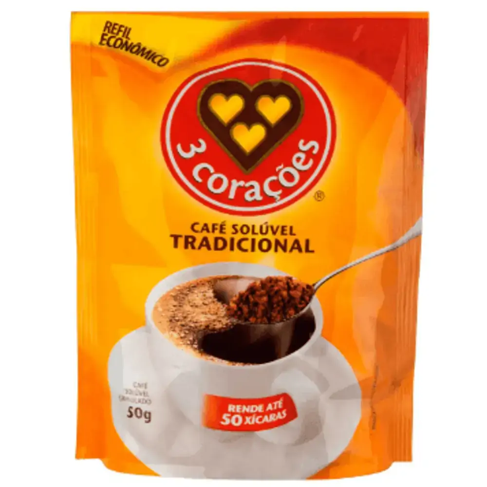 Café Solúvel Tradicional 3 Corações Sachê 50G