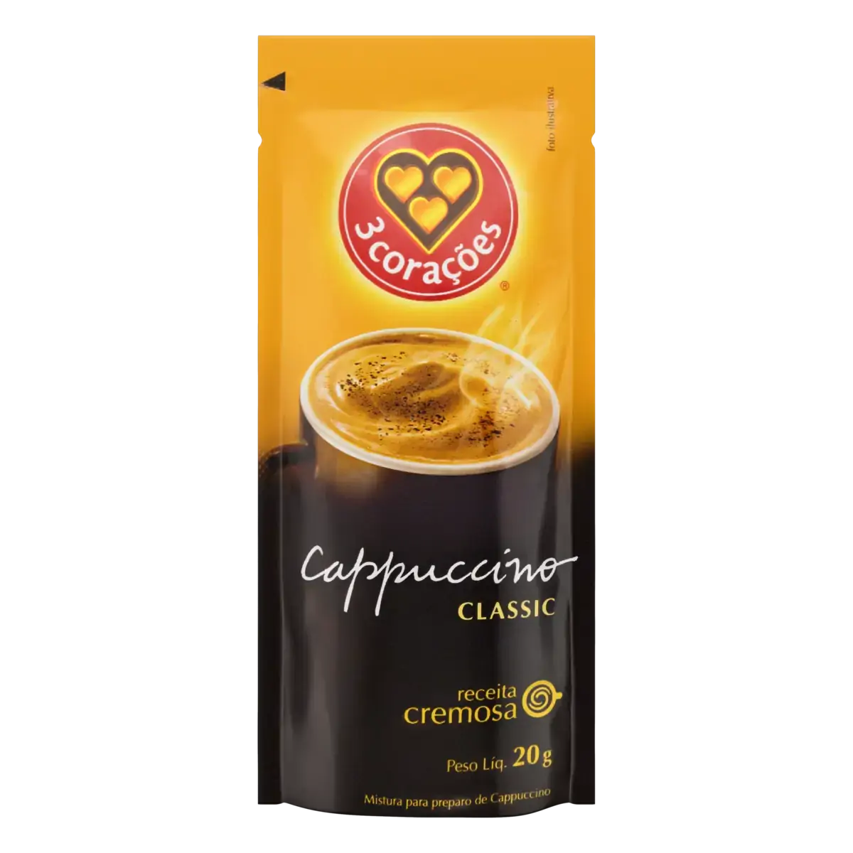 Cappuccino Solúvel Classic 3 Corações Sachê 20g
