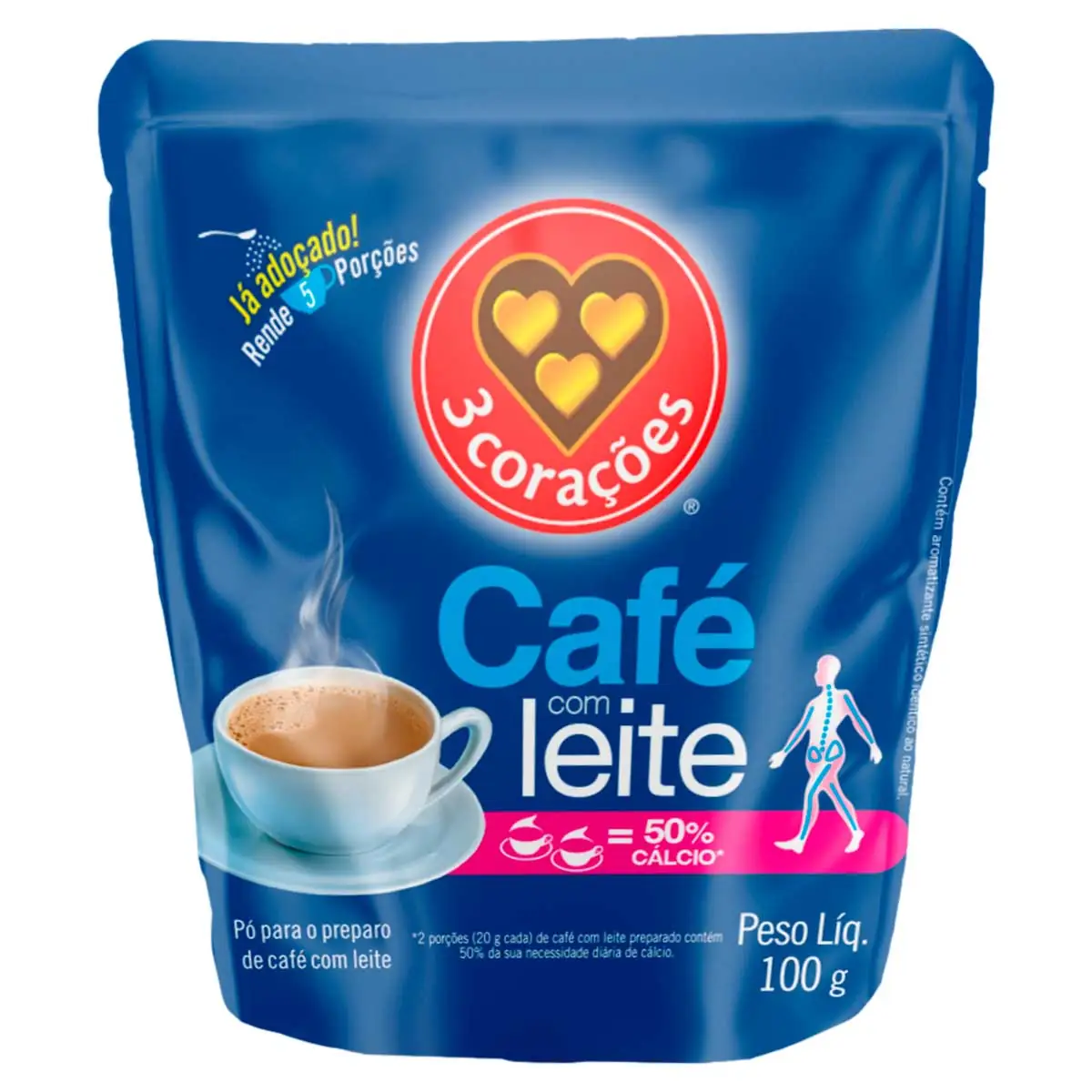 Café com Leite em Sachê 3 Corações Refil 100g