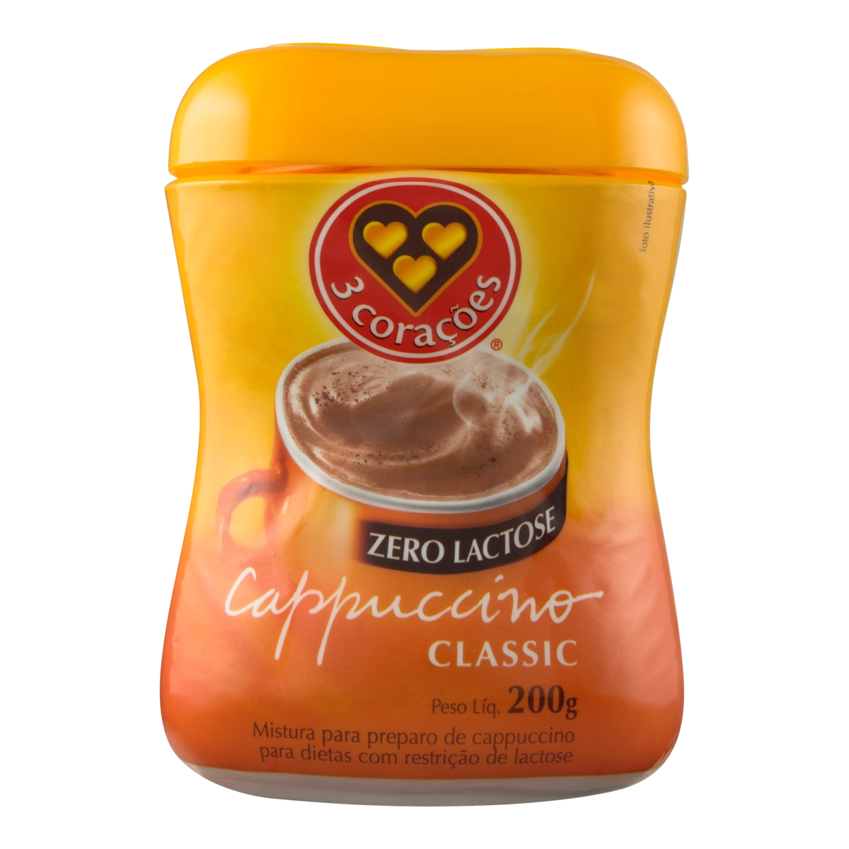 Cappuccino Solúvel Tradicional Zero Lactose 3 Corações Pote 200g