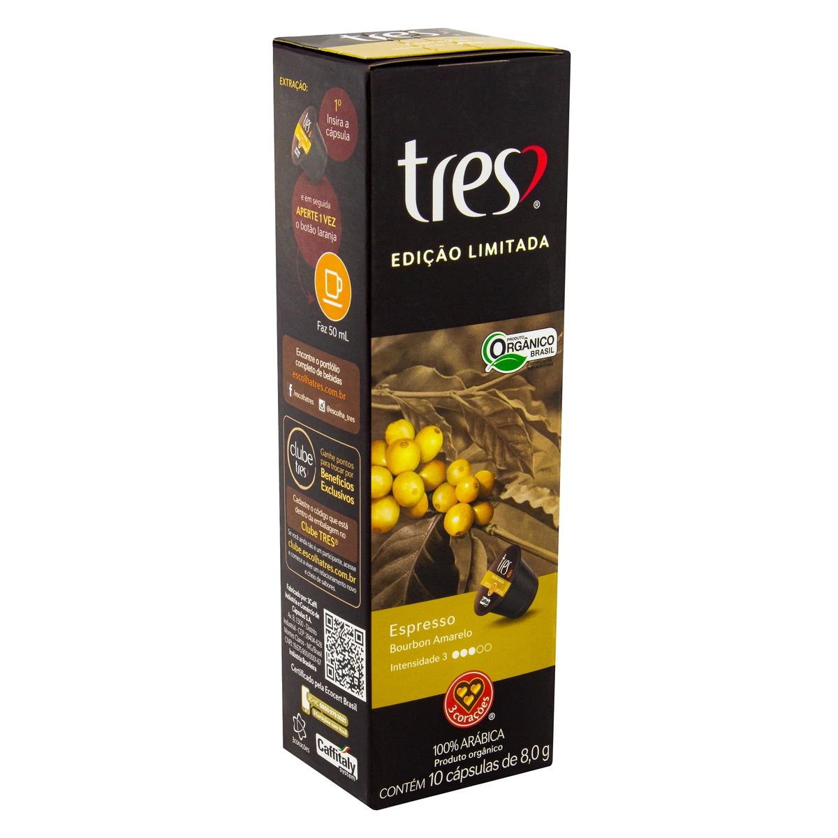 Café Em Cápsula Torrado E Moído Orgânico Espresso Bourbon Amarelo Tres Caixa 80g 10 Unidades