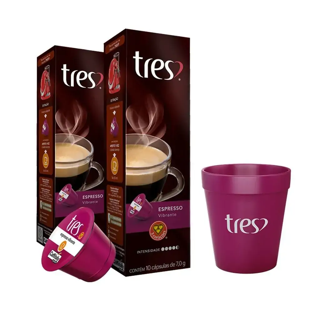 Kit C/2 Cafe 3 Coracoes C/10 Capsulas Vibrante Copo