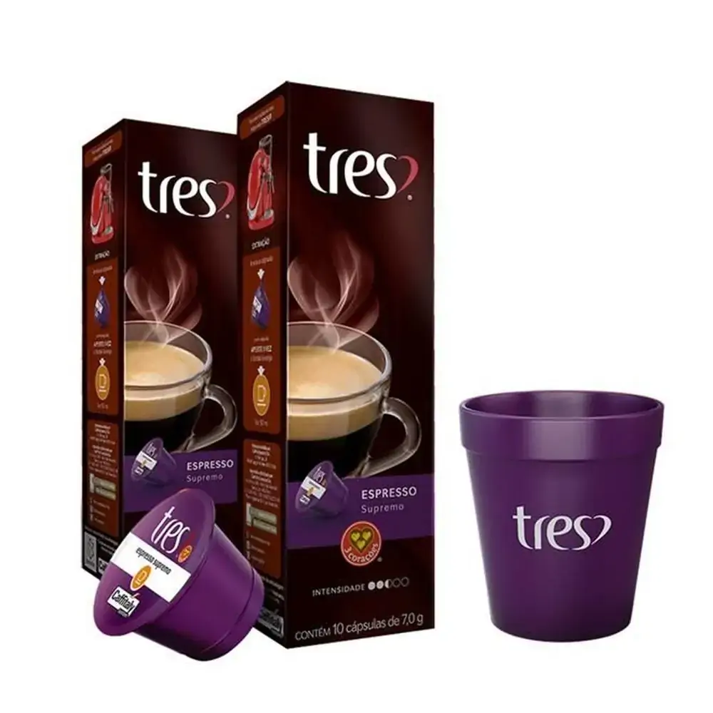 Kit C/2 Cafe 3 Coracoes C/10 Capsulas Supremo Copo