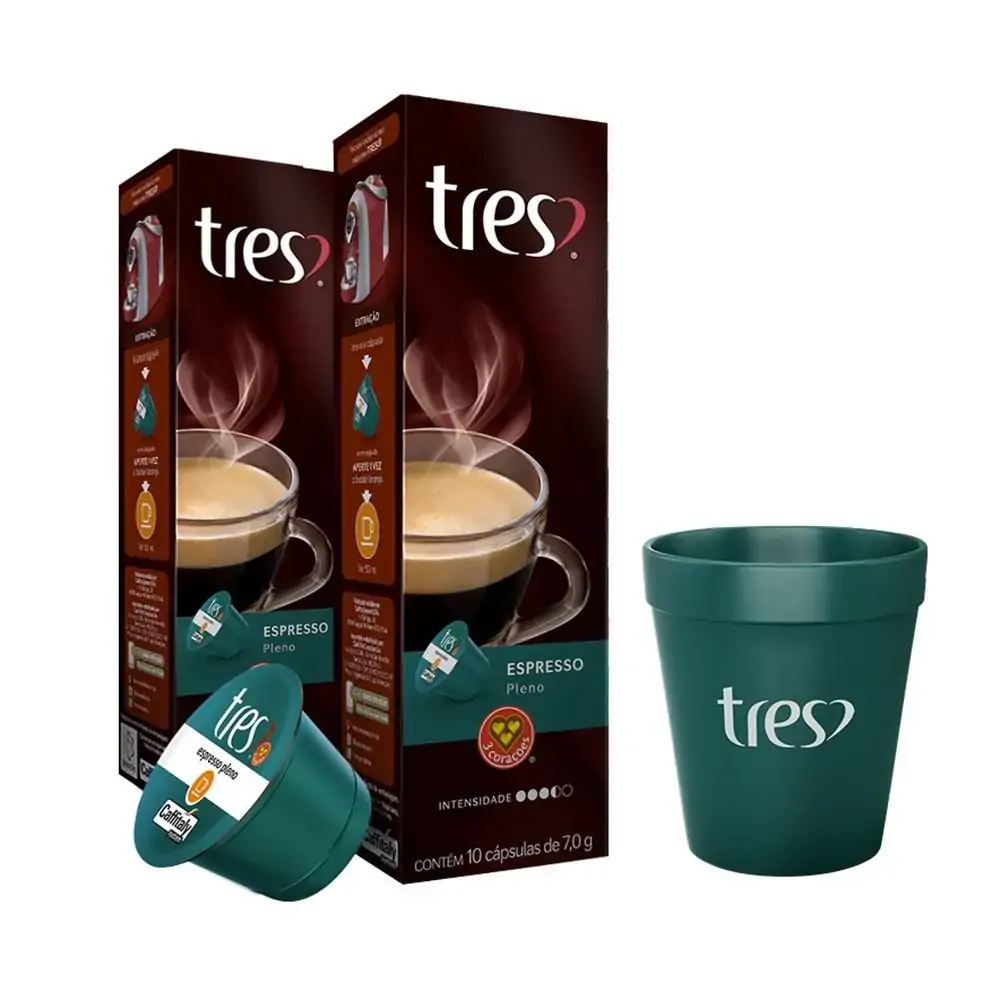 Kit C/2 Cafe 3 Coracoes C/10 Capsulas Pleno Copo