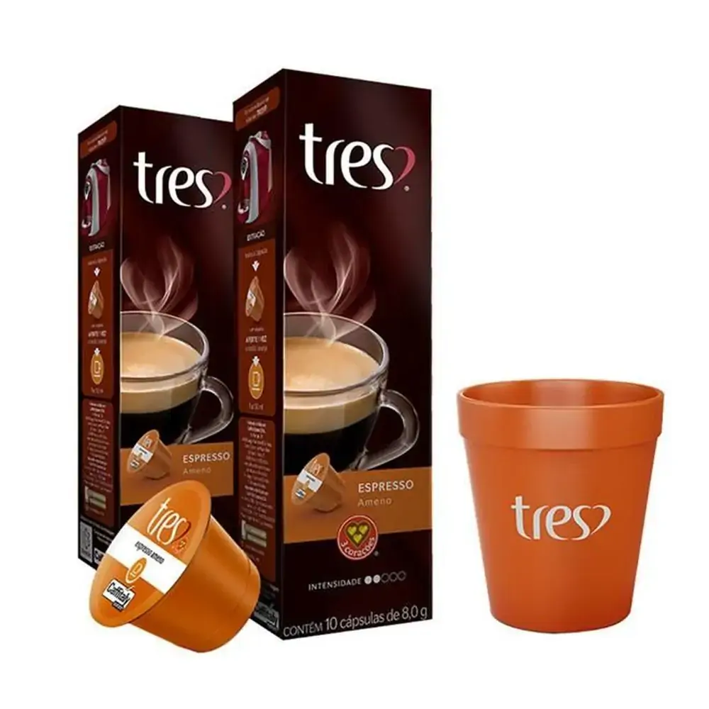 Kit C/2 Cafe 3 Coracoes C/10 Capsulas Ameno Copo