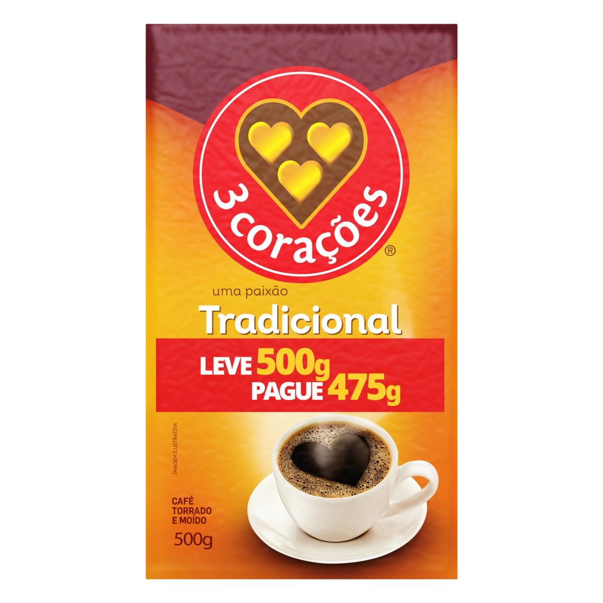 Café Torrado E Moído A Vácuo Tradicional 3 Corações Pacote Leve 500g Pague 475g