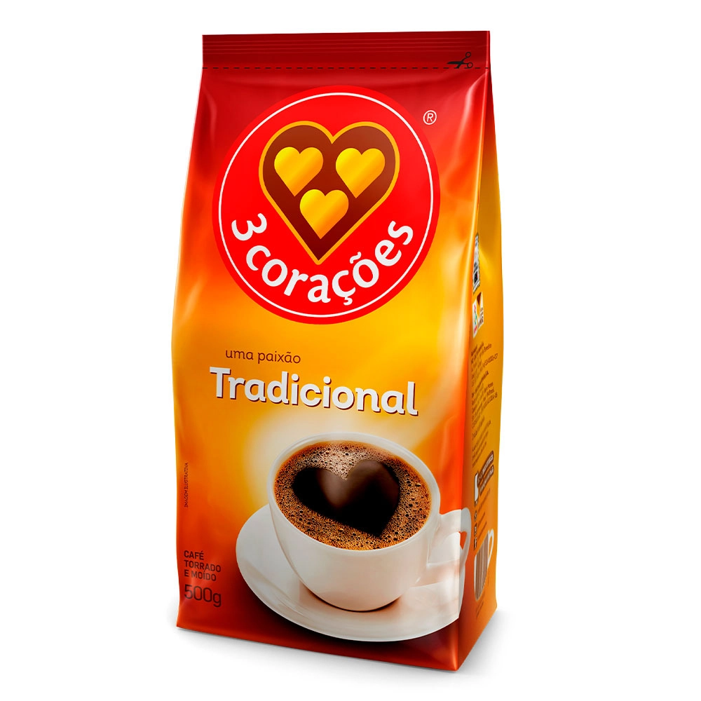 Café Torrado E Moído Tradicional 3 Corações Pacote Leve 500g Pague 475g