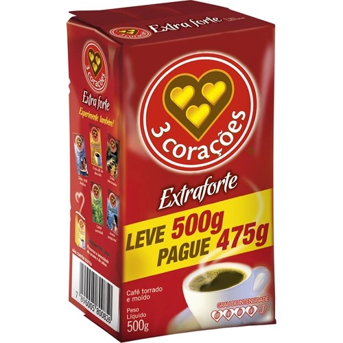 Café Torrado E Moído Extraforte 3 Corações Pacote Leve 500g Pague 475g