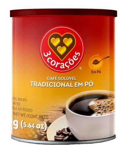Café Solúvel Em Pó Tradicional 3 Corações Lata 160g