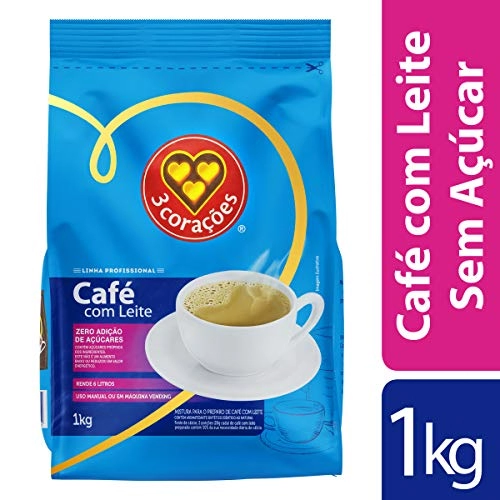 Café Com Leite Solúvel Sem Adição De Açúcar 3 Corações Profissional Pacote 1kg