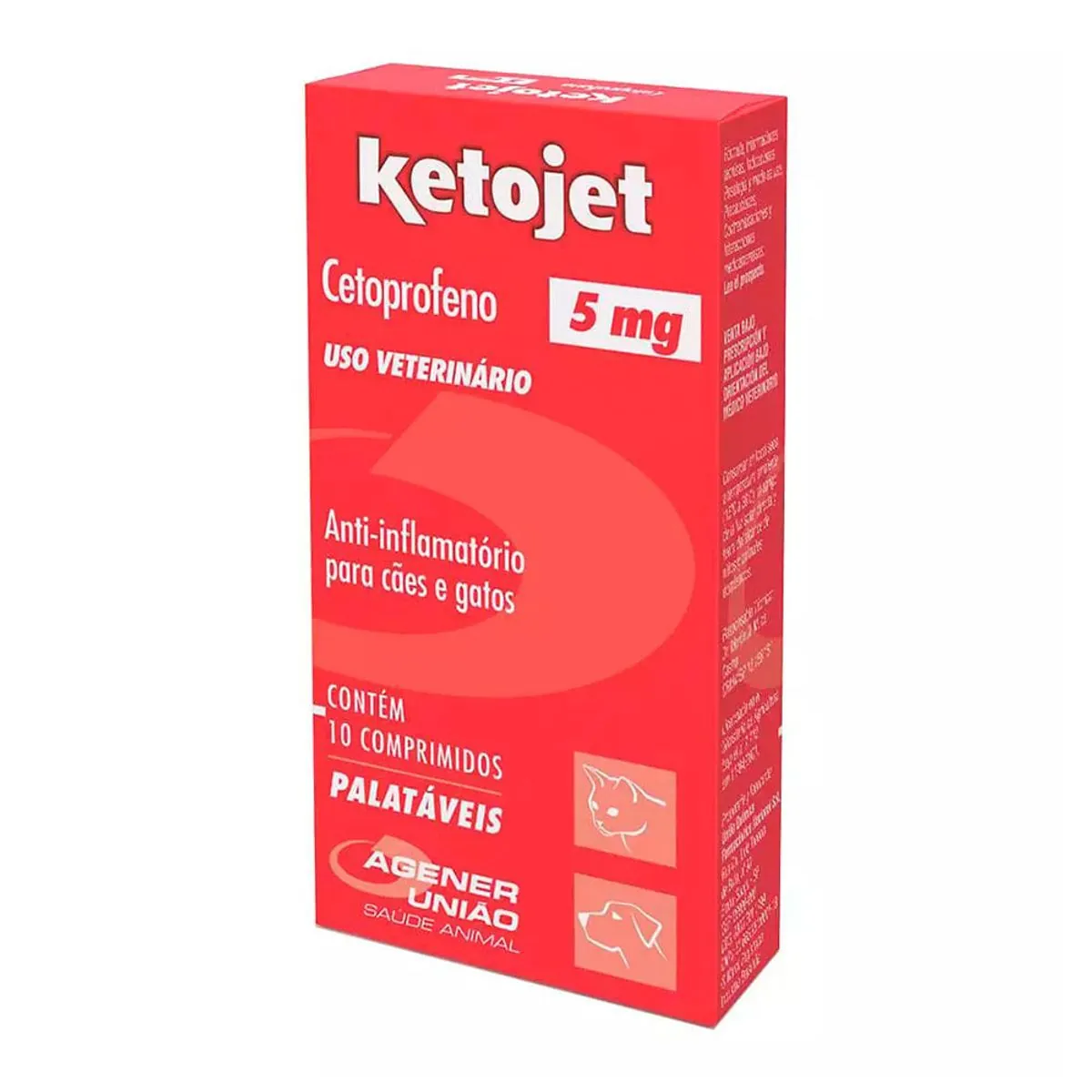 Ketojet 5mg Anti-inflamatório para Cães e Gatos 10 comprimidos