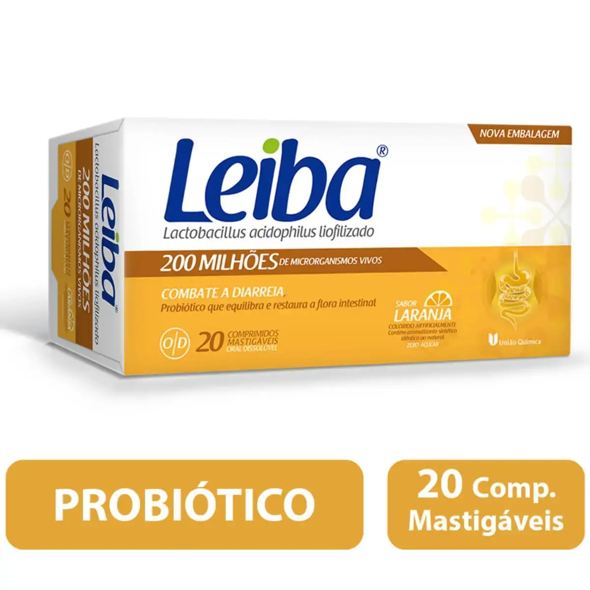 Leiba Laranja União Química Caixa 20 Comprimidos Mastigáveis