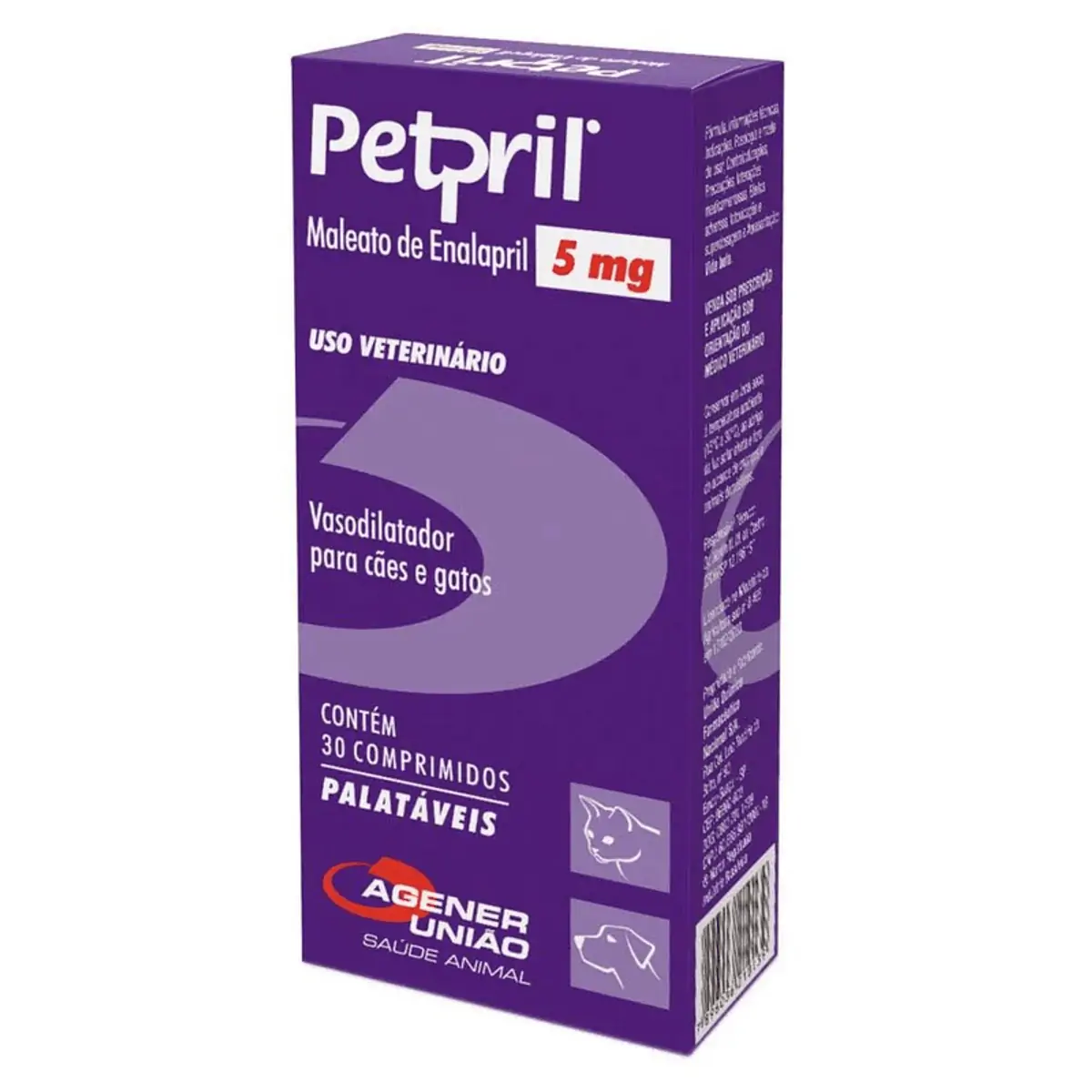 Antihipertensivo Petpril Cães e Gatos Agener 10 Comprimidos 5mg