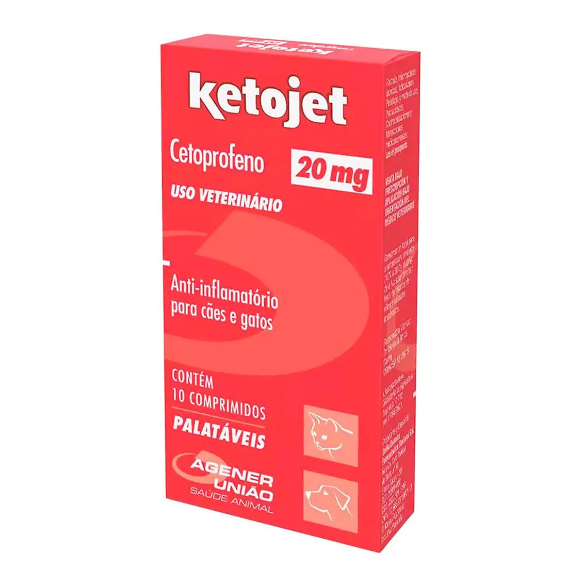 Anti-inflamatório Ketojet Cães e Gatos Agener 10 Comprimidos 20mg