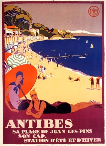 Summer Antibes Plage De Juan Les Pins Sun Girls French Beach Travel France 16 X 24 Image Size Vintag