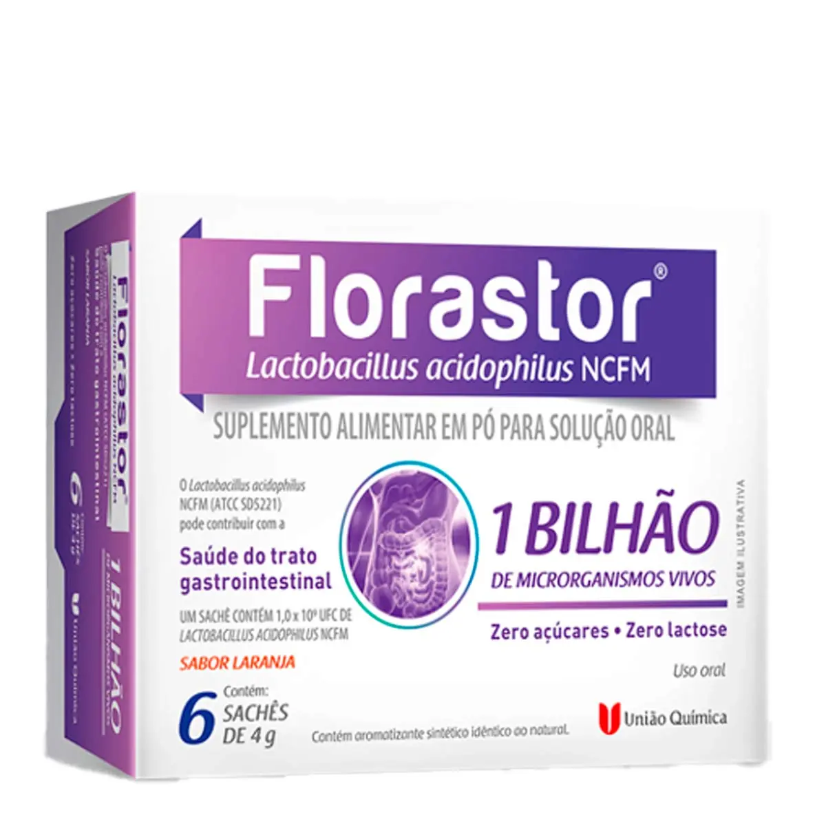 Probiótico Florastor Sabor Laranja Com 6 Sachês de 4g Cada