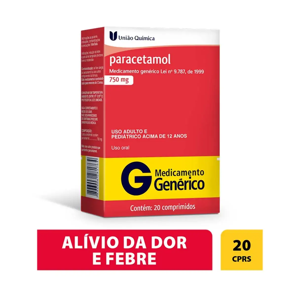 Paracetamol 750mg União Química Caixa 20 Comprimidos