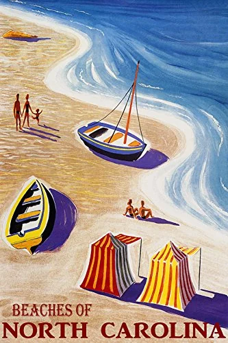 Beaches Of North Carolina Summer Travel Beach Family Fun Saiboat Romance Sea Waves 12 X 16 Vintage P
