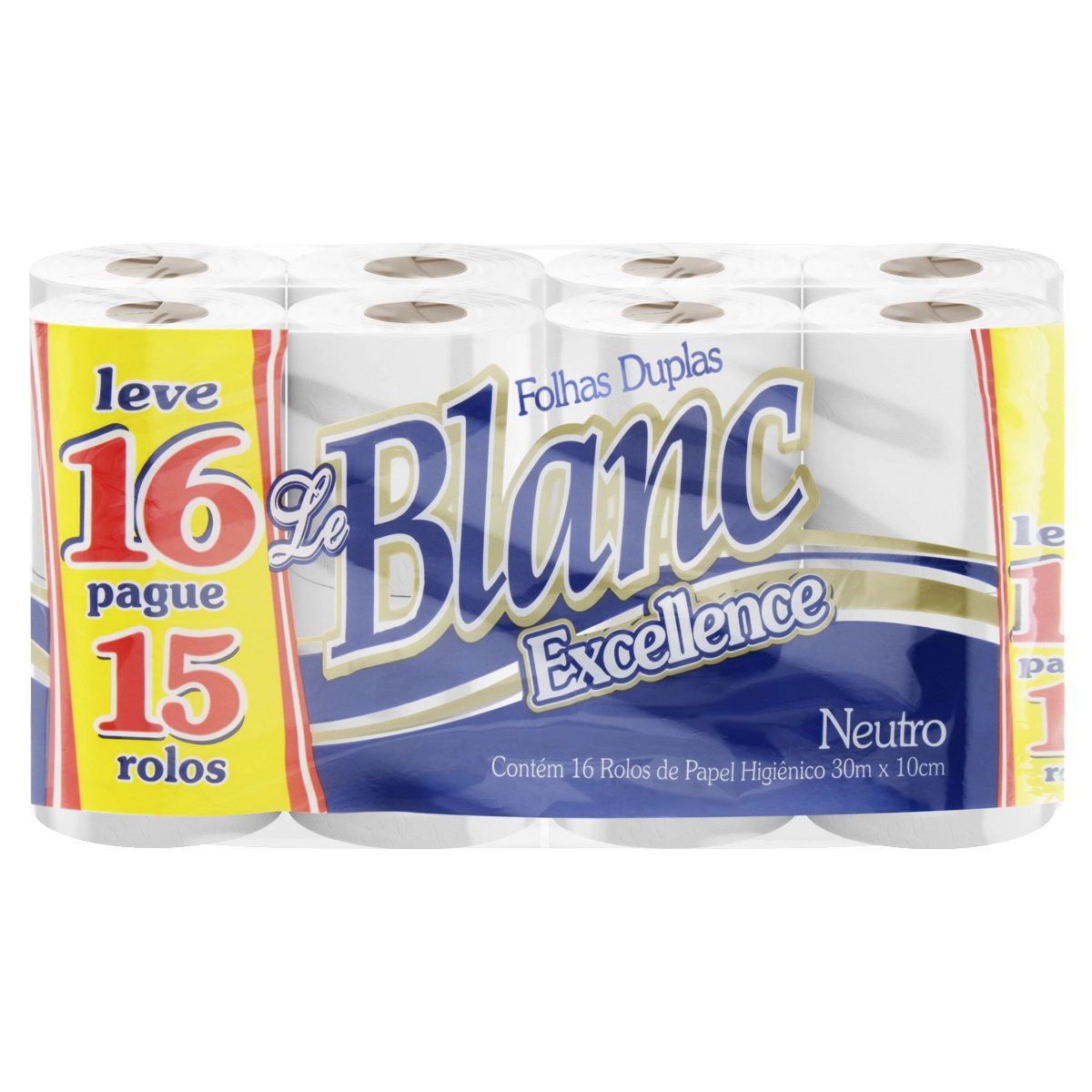 Papel Higiênico Folha Dupla Neutro Le Blanc Excellence 30m Pacote Leve 16 Pague 15 Unidades