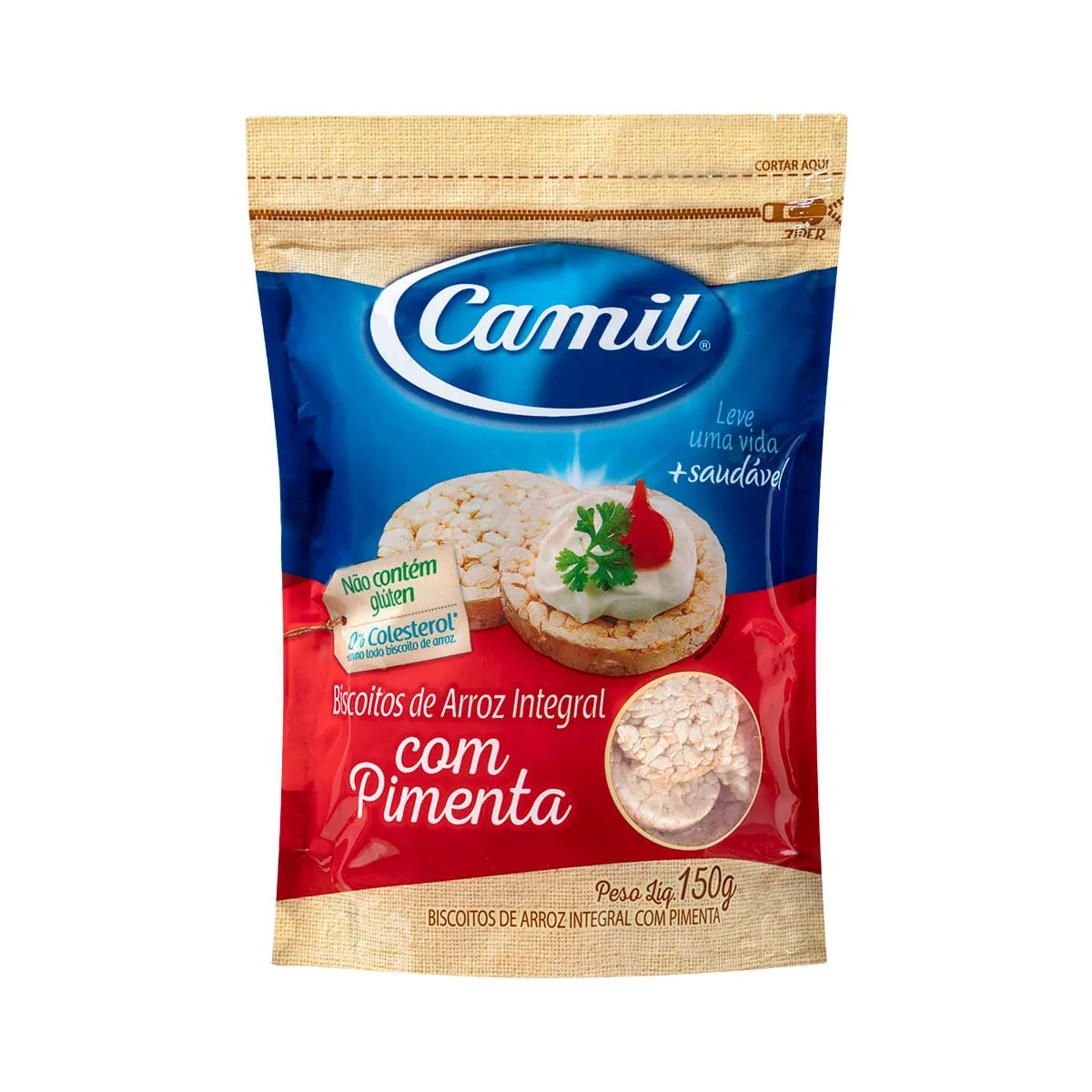 Biscoito CAMIL Mini de Arroz Sabor Pimenta Pacote 150g