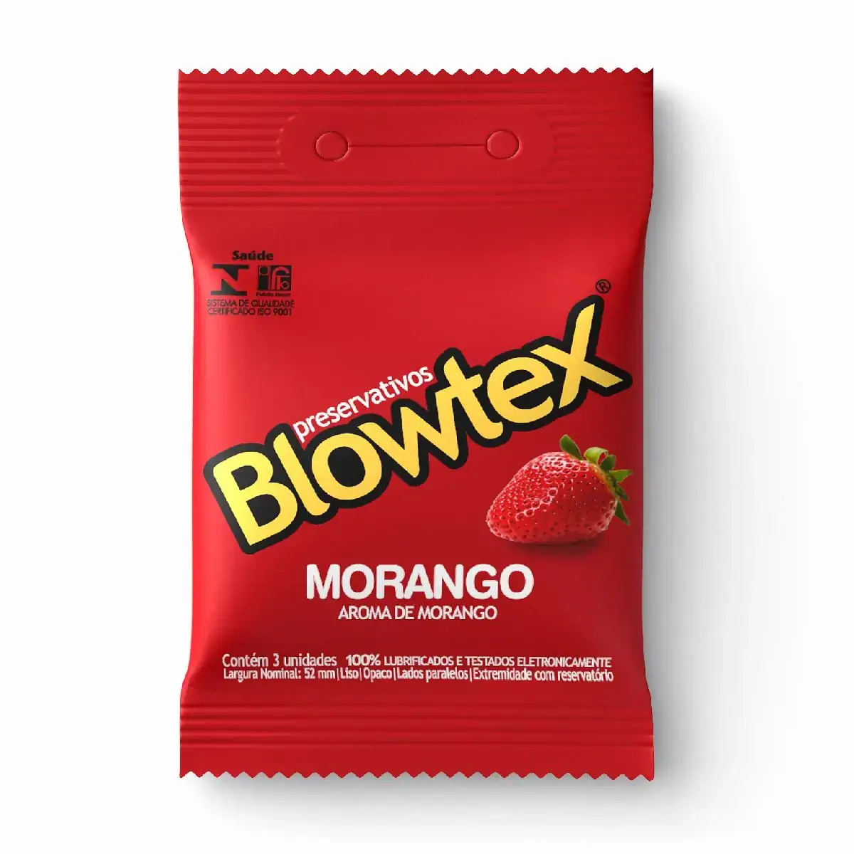 Preservativo Lubrificado Morango Blowtex Pacote 3 Unidades