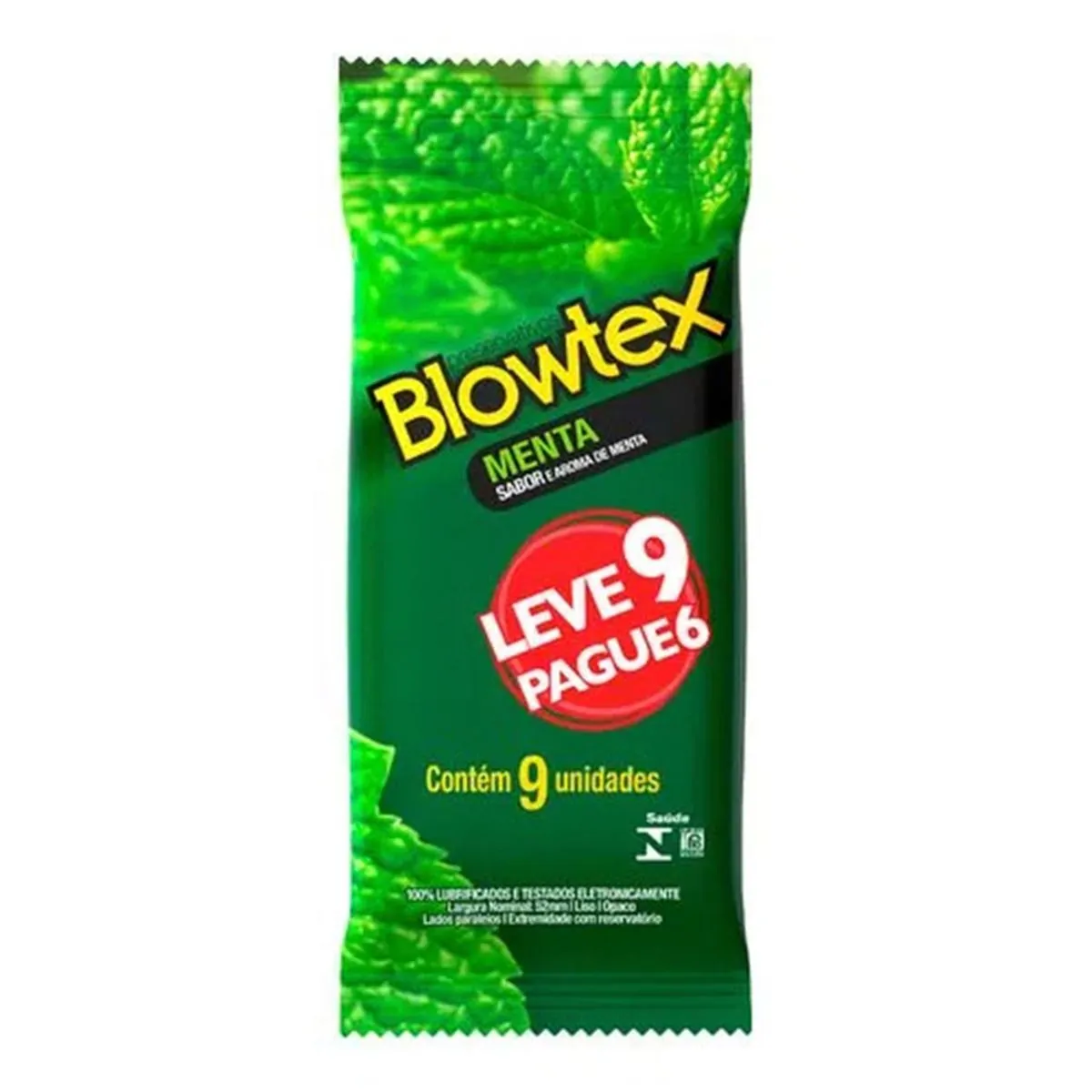 Preservativo Masculino Lubrificado Menta Blowtex Pacote Leve 9 Pague 6 Unidades