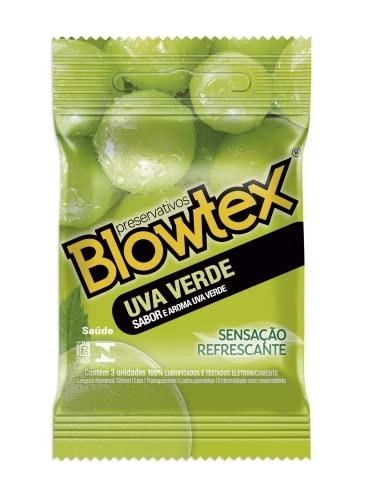 Preservativo Masculino Lubrificado Uva Verde Blowtex Pacote 3 Unidades