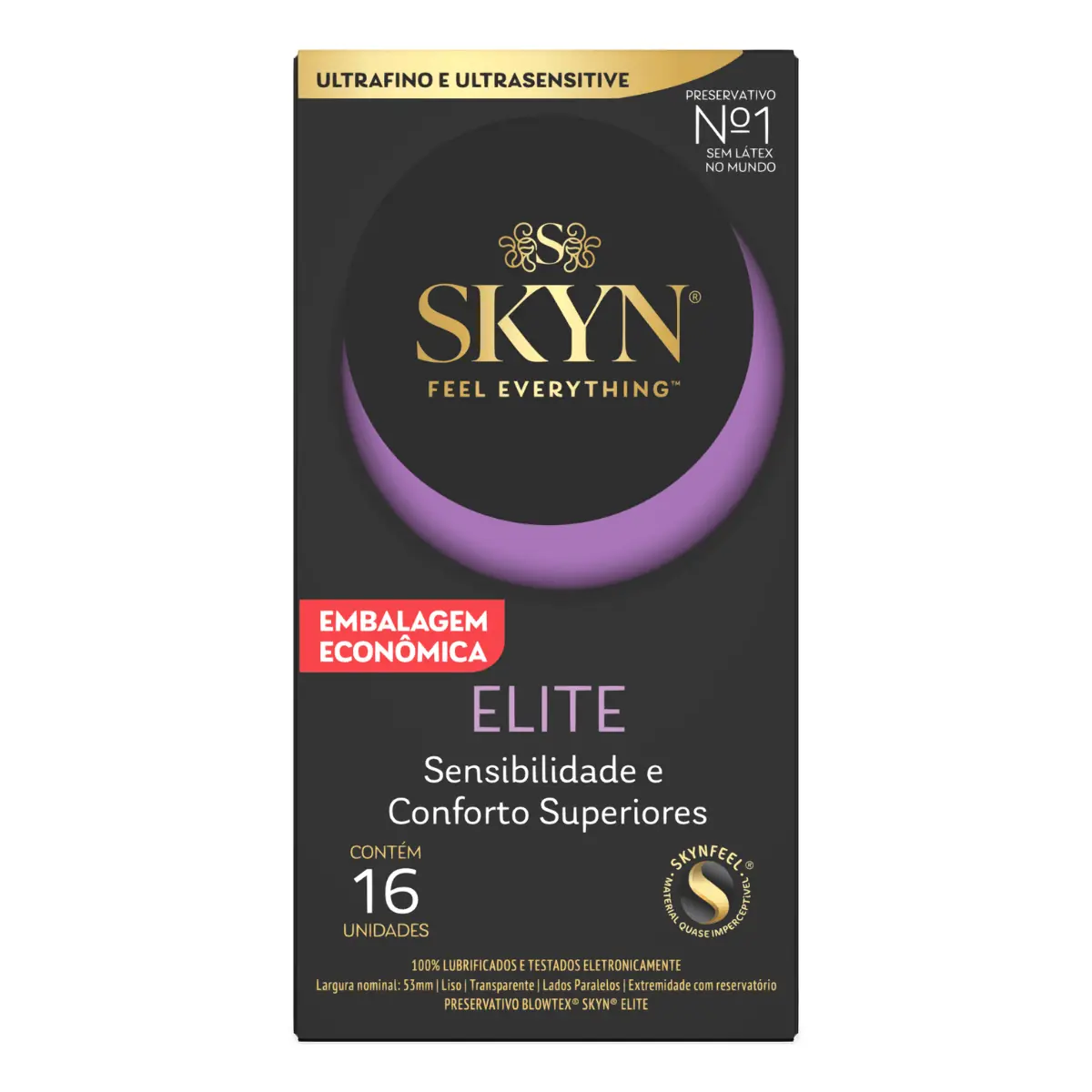 Preservativo Masculino Lubrificado Elite Blowtex Skyn Caixa 16 Unidades Embalagem Econômica