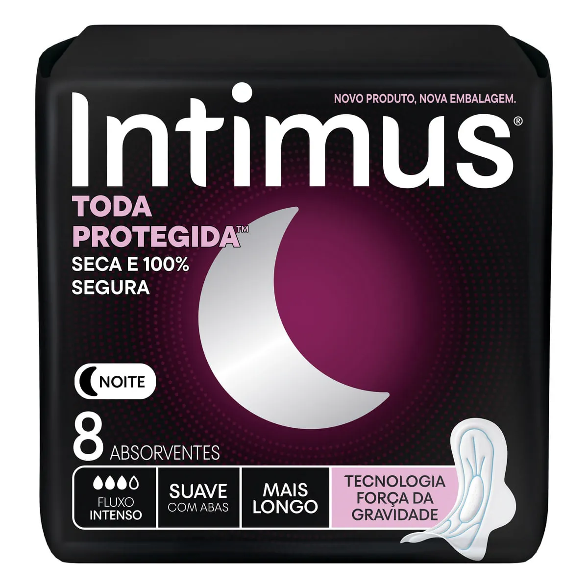 Absorvente Noturno Suave com Abas Intimus 8 Unidades