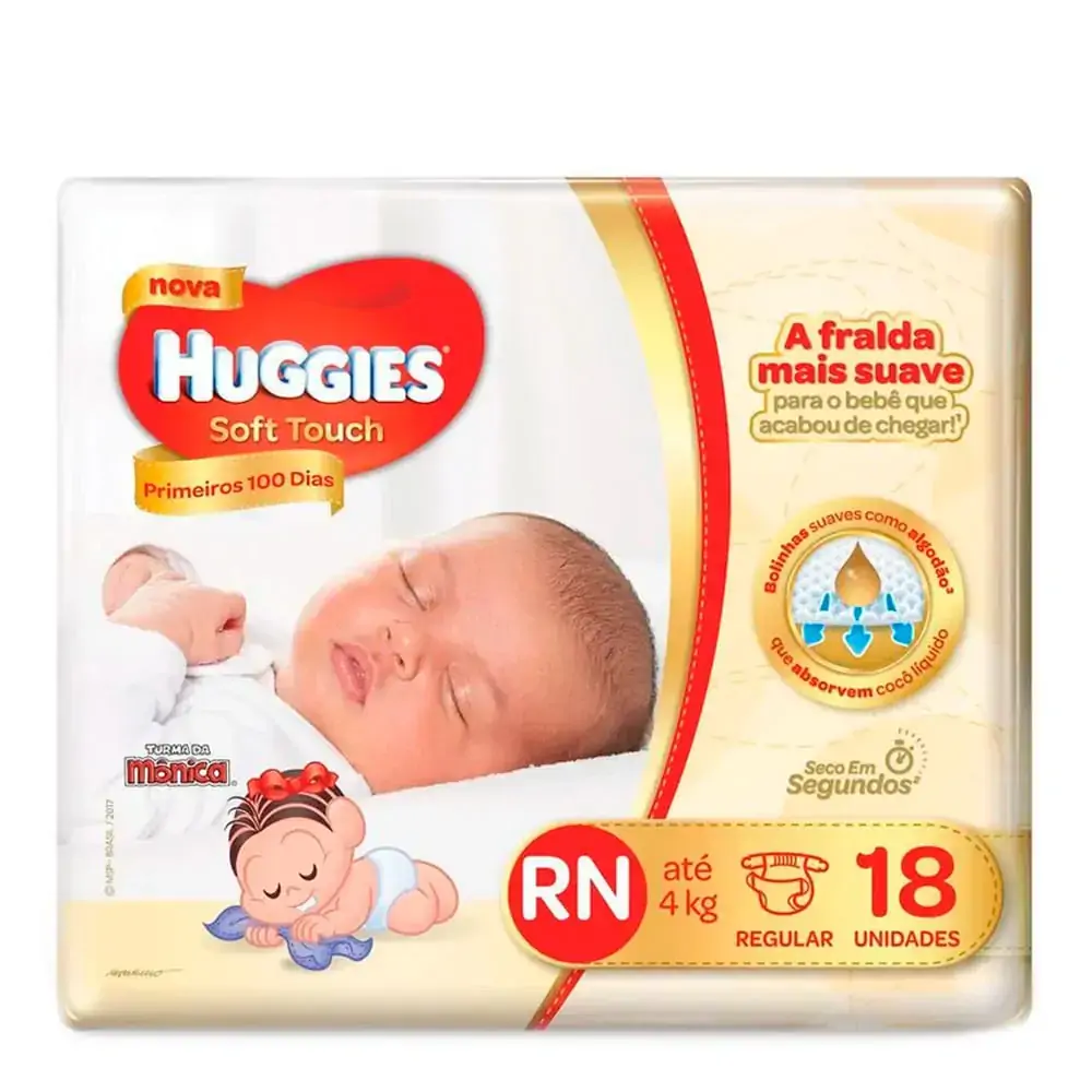 Huggies Turma Da Mônica Soft Touch Rn Descartável 18 Unidades