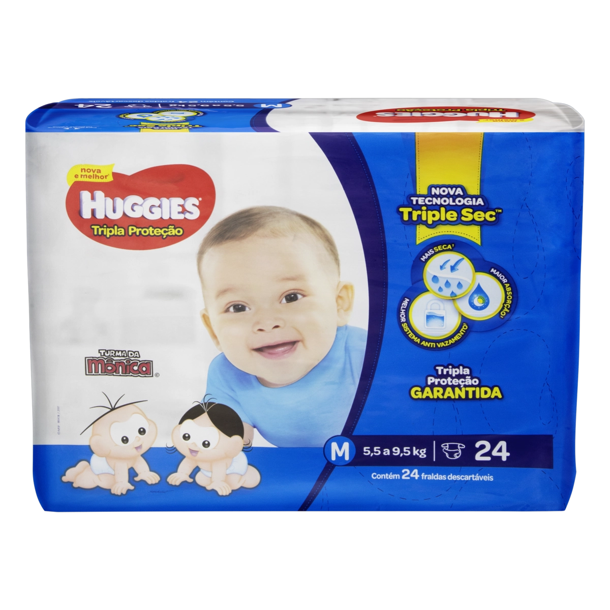 Fralda Descartável Infantil Turma Da Mônica Huggies Tripla Proteção M Pacote 24 Unidades