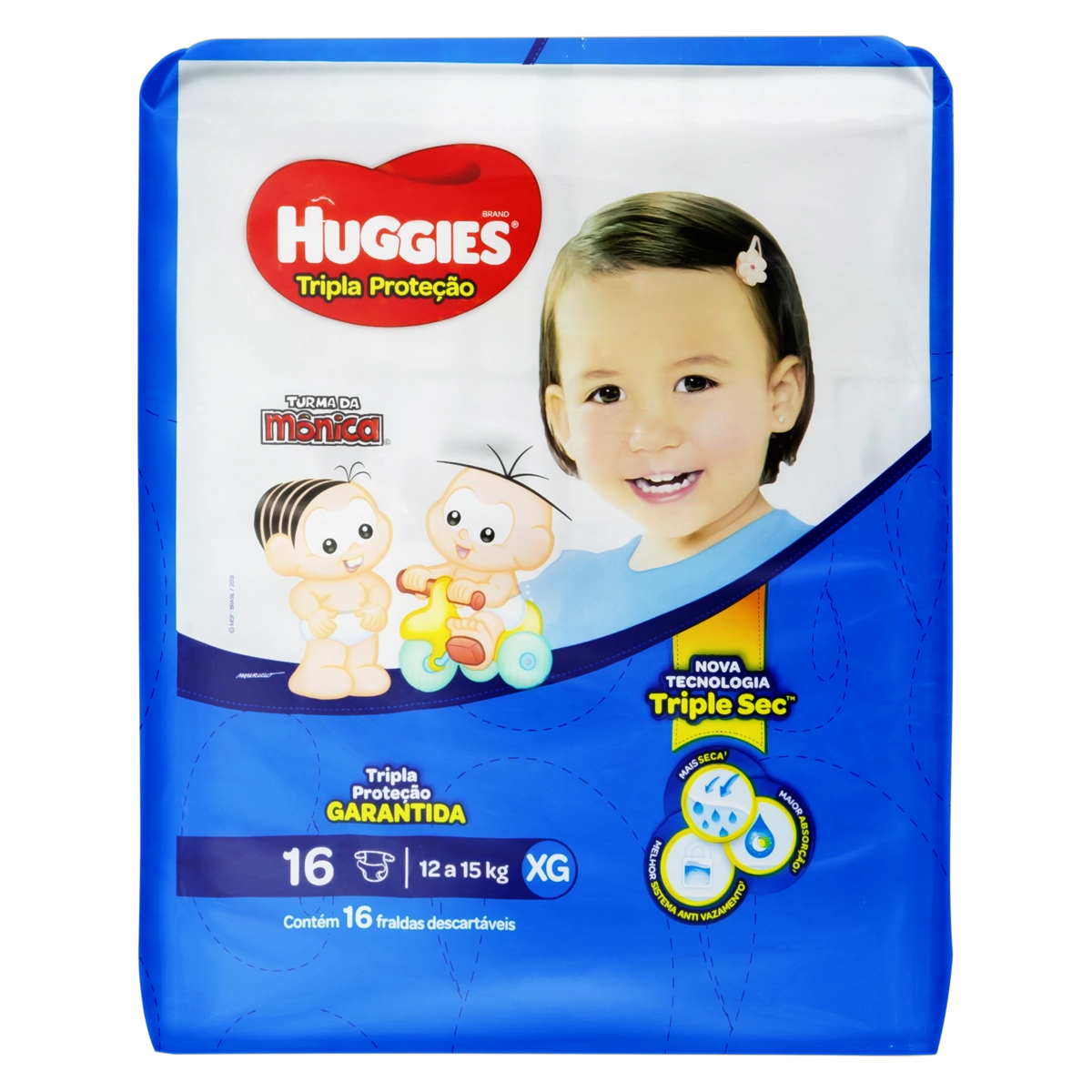 Fralda Descartável Infantil Turma Da Mônica Huggies Tripla Proteção Xg Pacote 16 Unidades