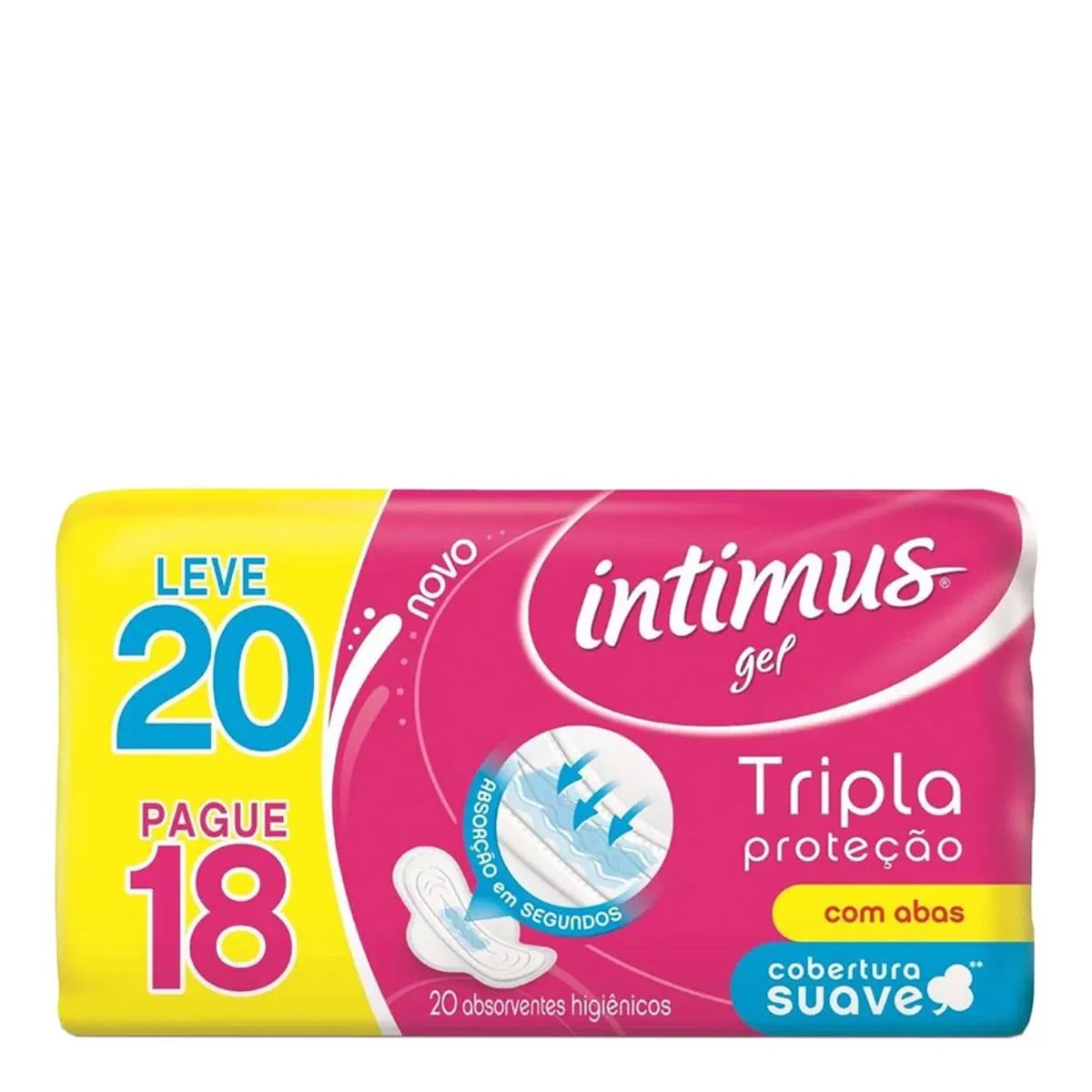 Absorvente Intimus Gel Tripla Proteção Cobertura Suave Com Abas Leve 20 Pague 18 Unidades