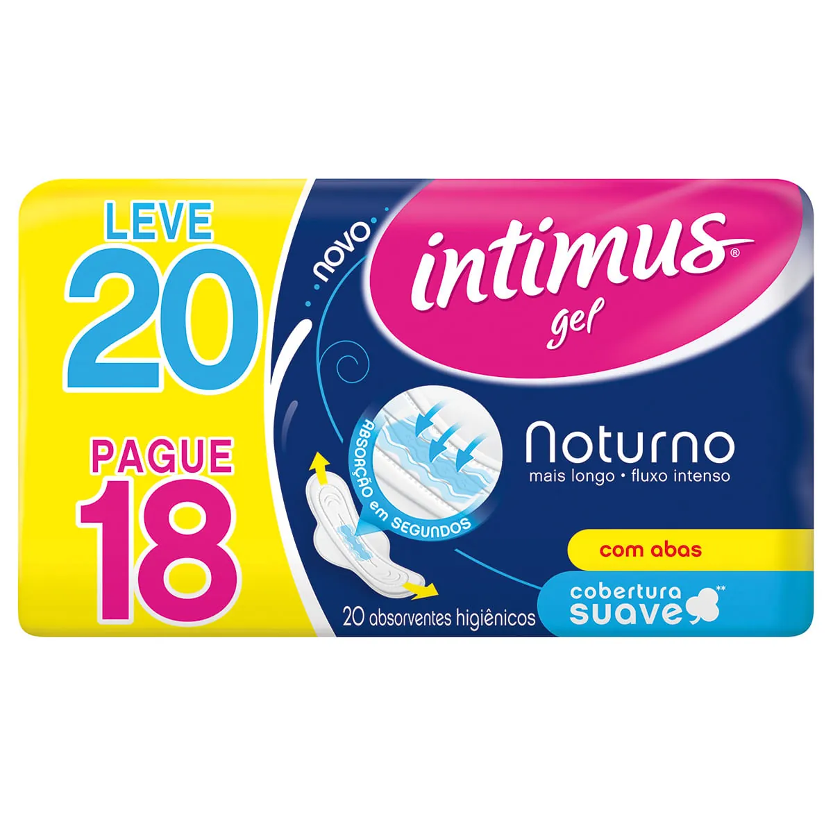 Absorvente Com Abas Suave Intimus Noturno Pacote Leve 20 Pague 18 Unidades