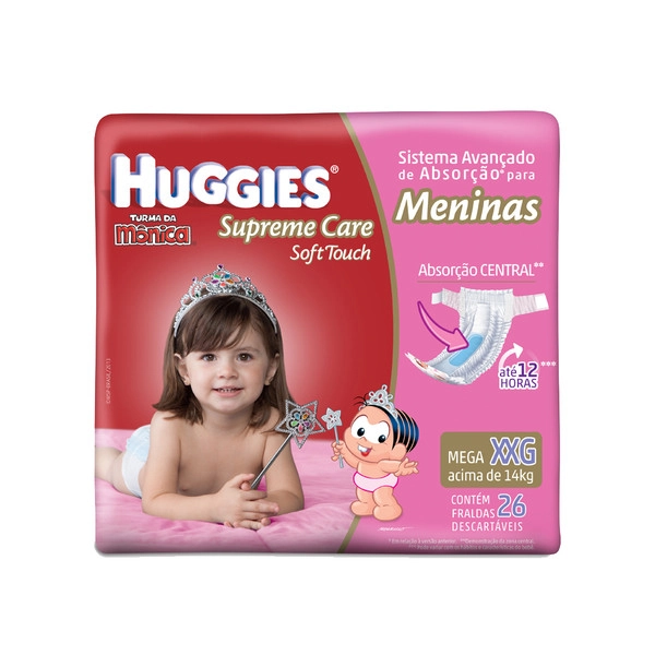 Huggies Turma Da Mônica Supreme Care Soft Touch Meninas Xxg 26 Unidades