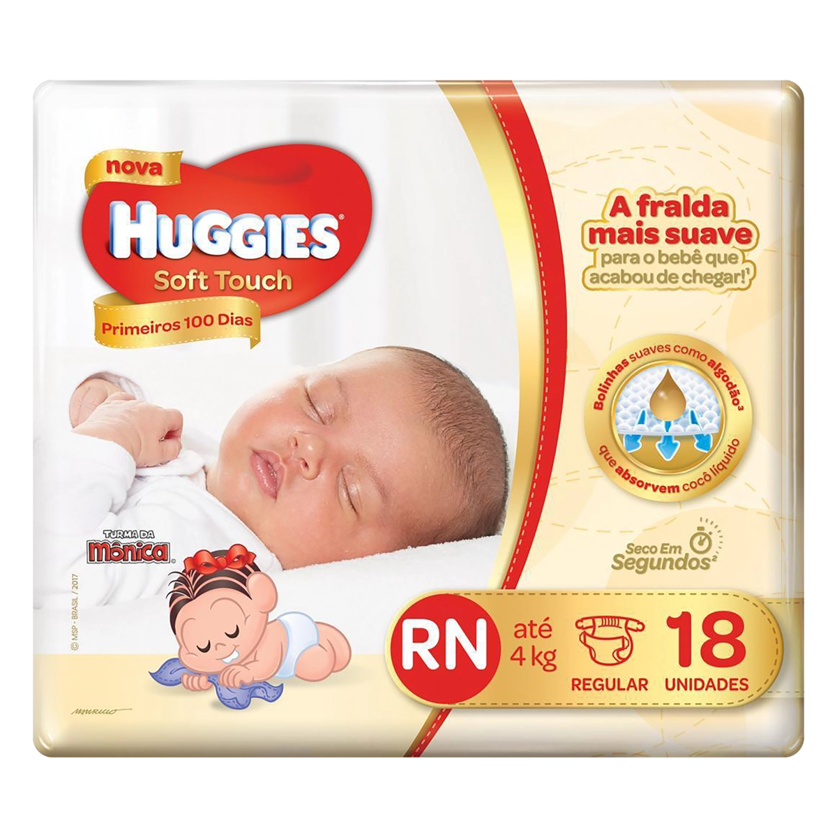 Fralda Descartável Infantil Huggies Soft Touch Primeiros 100 Dias Rn Pacote 18 Unidades