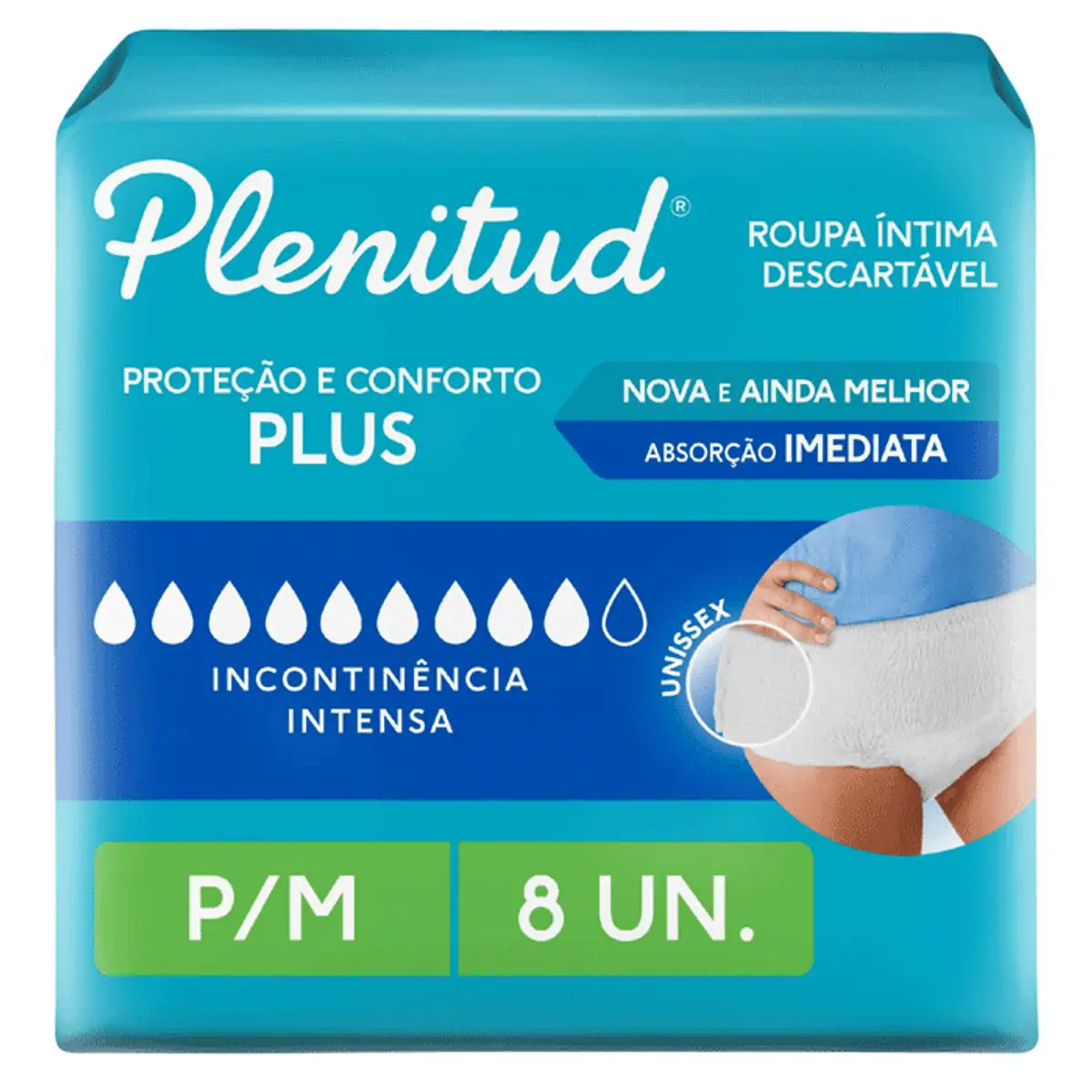 Roupa Íntima Plenitud Plus para Incontinência P/M 8 Unidades