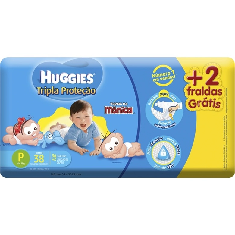 Fralda Infantil Turma Da Mônica Tripla Proteção Jumbo Pq 2 Pc