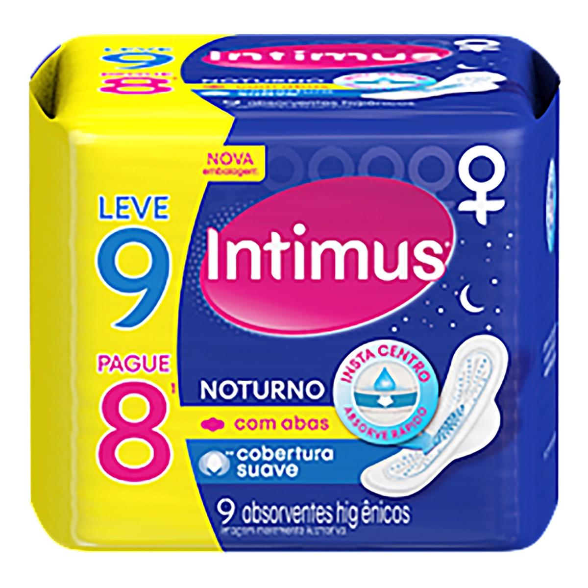 Absorvente Com Abas Suave Intimus Noturno Pacote Leve 9 Pague 8 Unidades