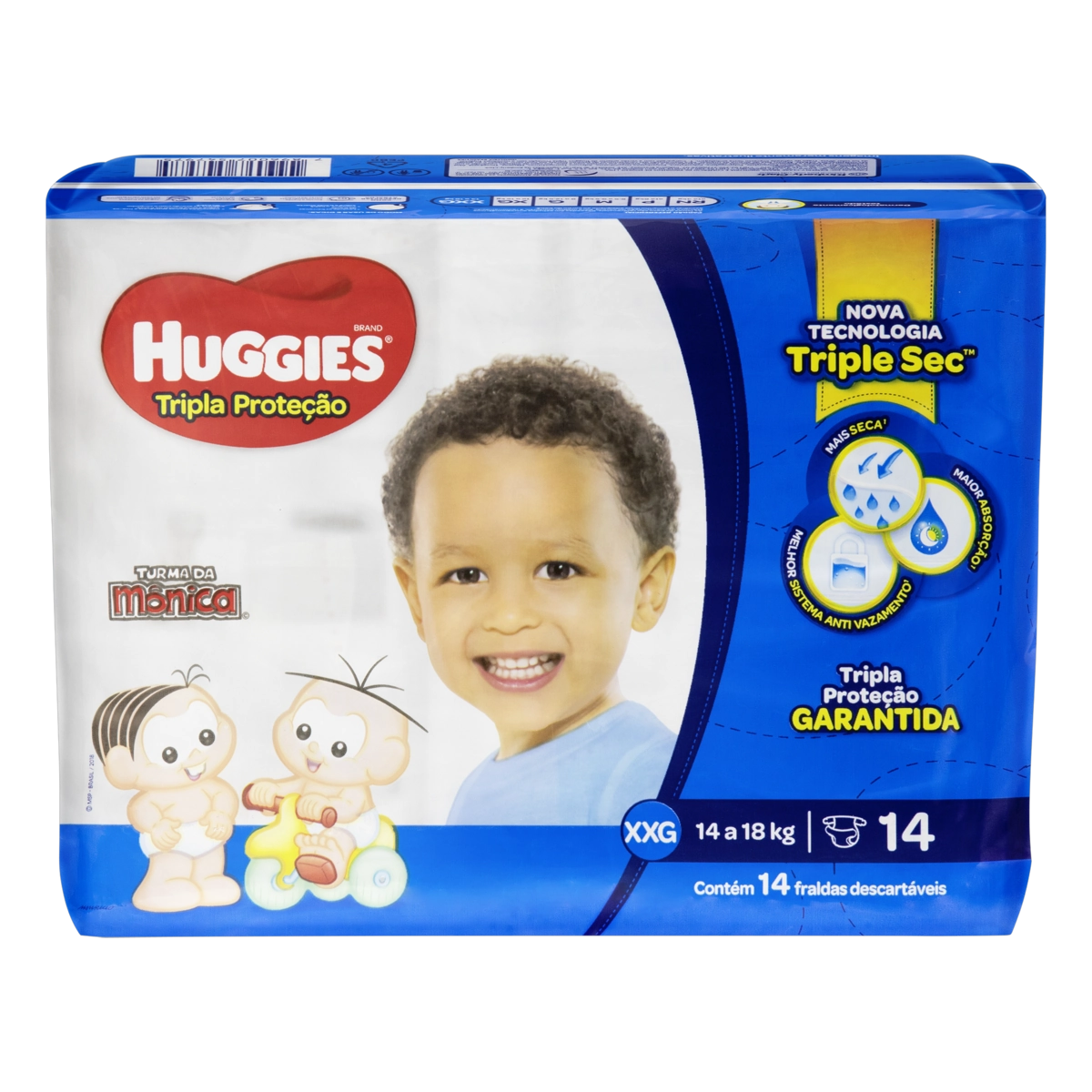 Fralda Descartável Infantil Turma Da Mônica Huggies Tripla Proteção Xxg Pacote 14 Unidades