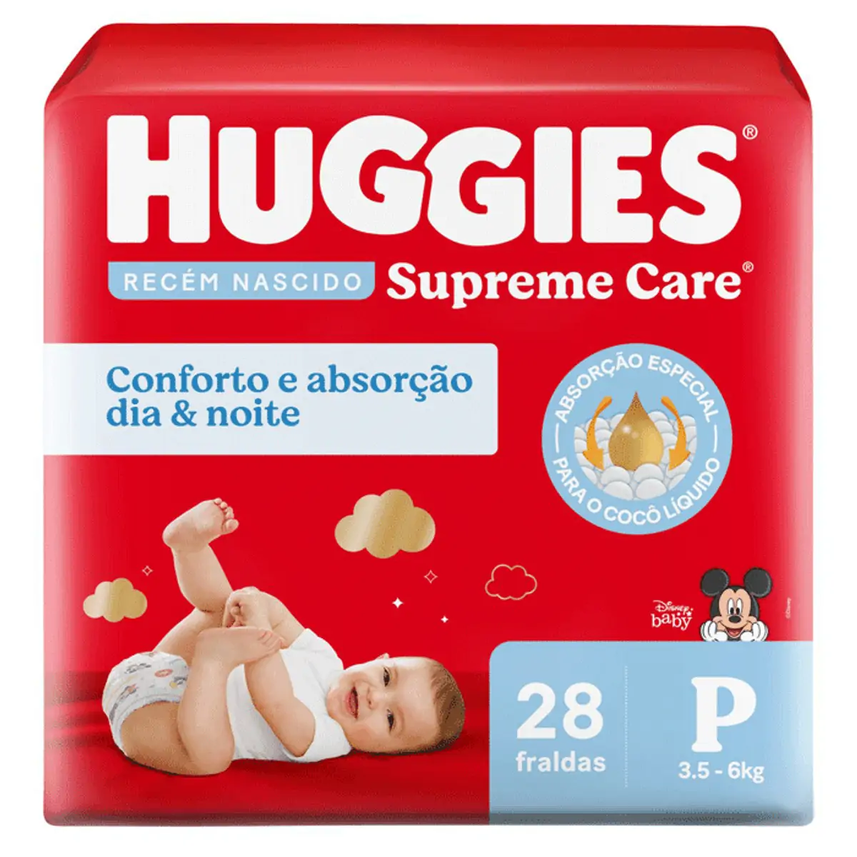 Fralda Descartável Recém Nascido Disney Baby Huggies Supreme Care P Pacote 28 Unidades