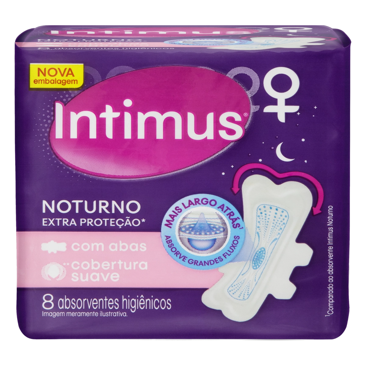 Absorvente Com Abas Suave Intimus Extra Proteção Noturno Pacote 8 Unidades