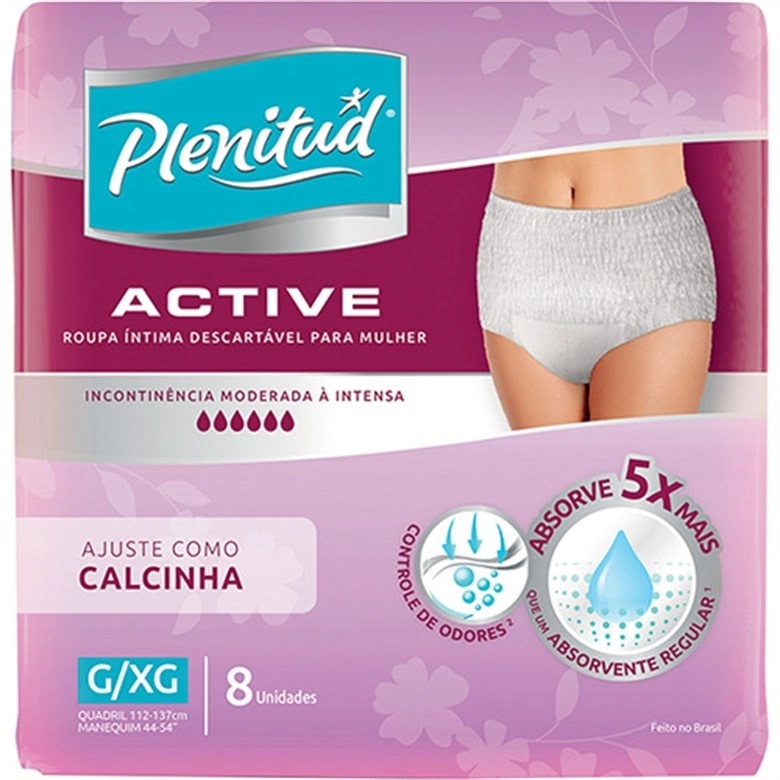 Roupa íntima Descartável Plenitud Active G/xg Pacote 8 Unidades