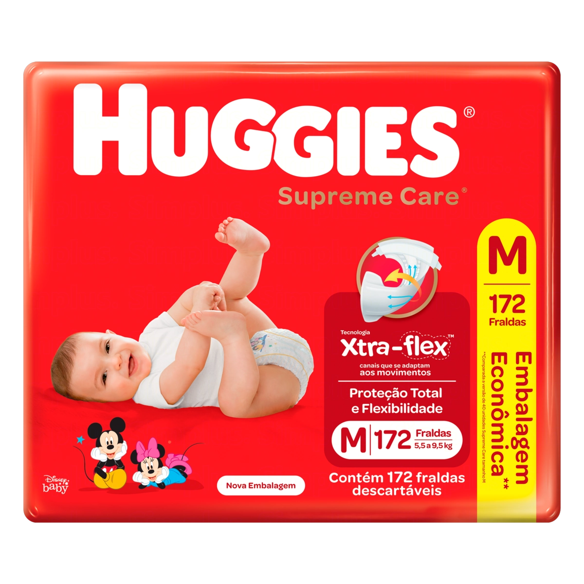 Fralda Descartável Infantil Huggies Supreme Care M Pacote 172 Unidades Embalagem Econômica