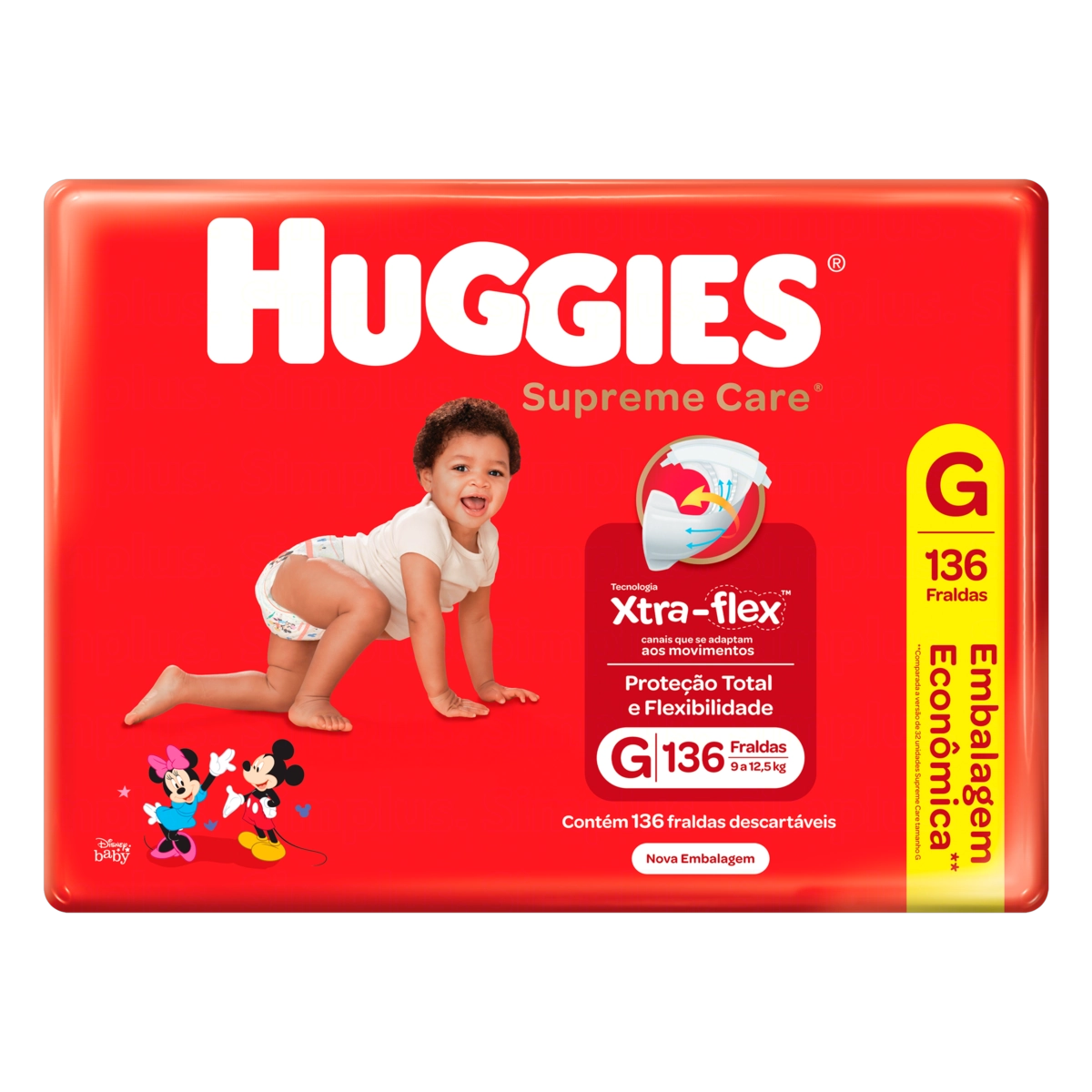 Fralda Descartável Infantil Huggies Supreme Care G Pacote 136 Unidades Embalagem Econômica