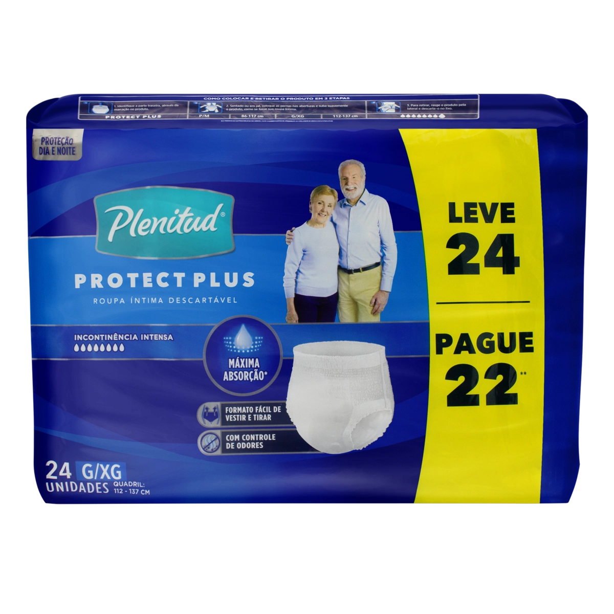Roupa íntima Descartável Unissex Plenitud Plus G/xg Pacote 24 Unidades Leve Mais Pague Menos