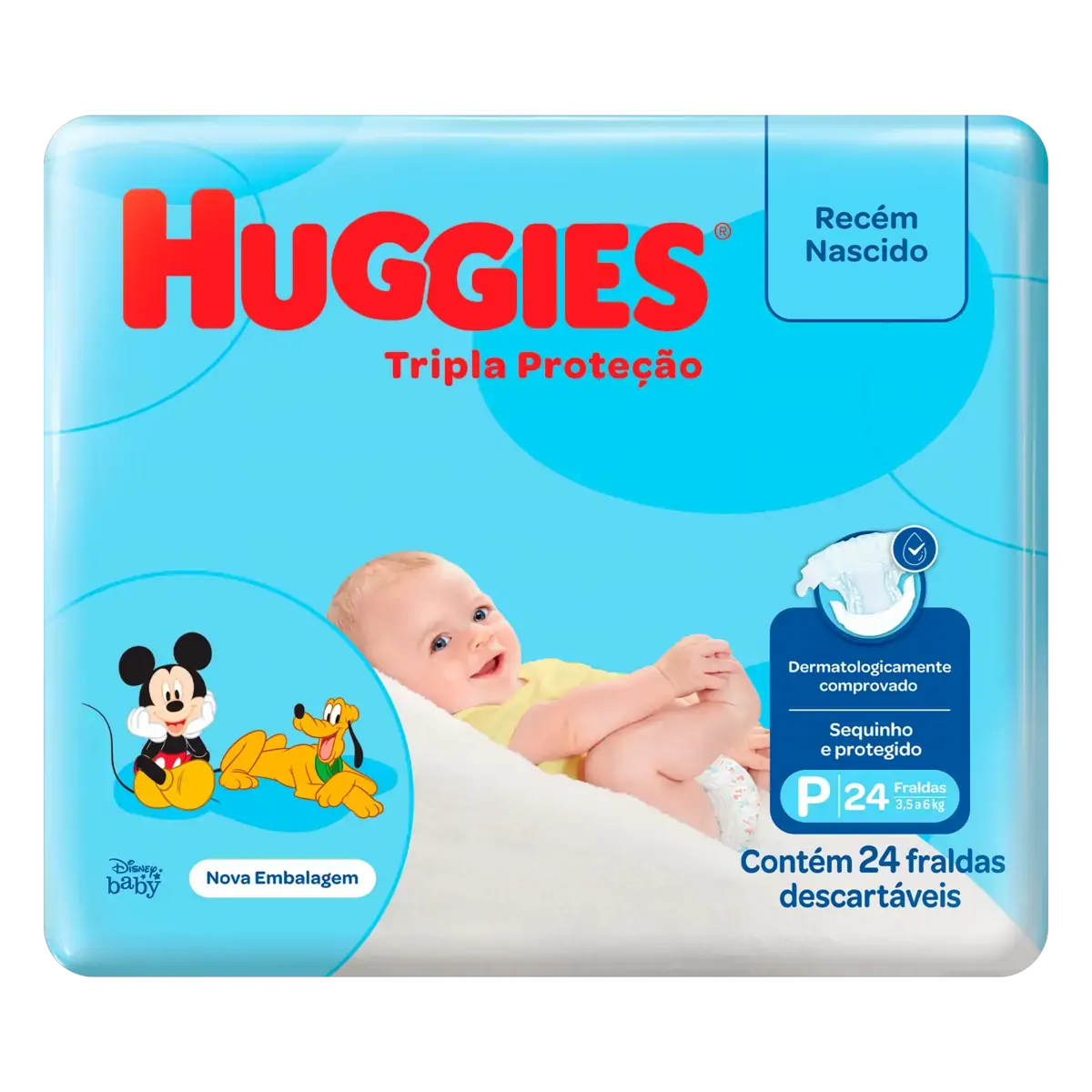 Fralda Descartável Recém Nascido Huggies Tripla Proteção P Pacote 24 Unidades